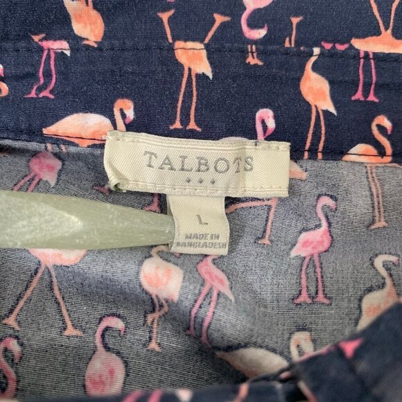 Talbots flamingo print collared sleeveless button down shirt top blouse - Picture 7 of 10